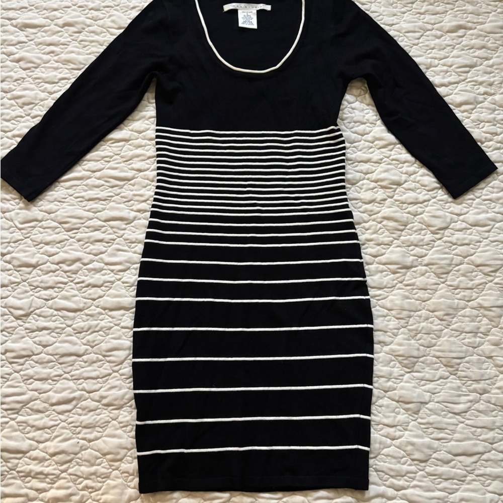 Max Studio Black and White Sheath Dress Long Sleeve Scoop Neck